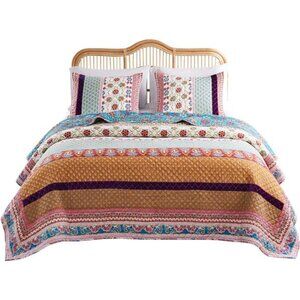 Greenland Home Thalia Quilted Bedding Set, 3-Piece Full/Queen, Tango, One Set
